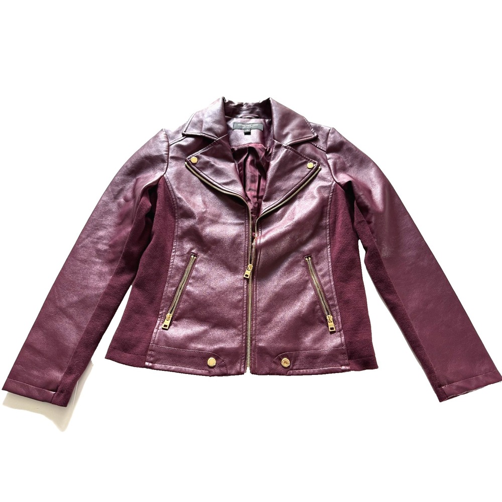 Marc New York Andrew Marc Women's M Burgundy Faux Leather Moto Biker Jacket